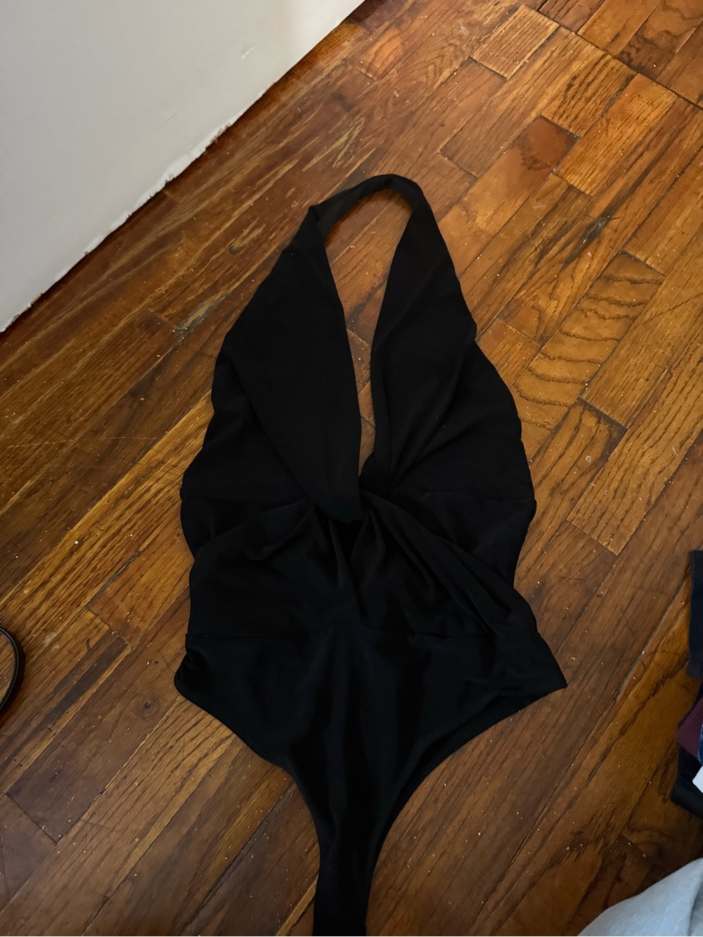 Express Black Halter Bodysuit with Plunge Neckline